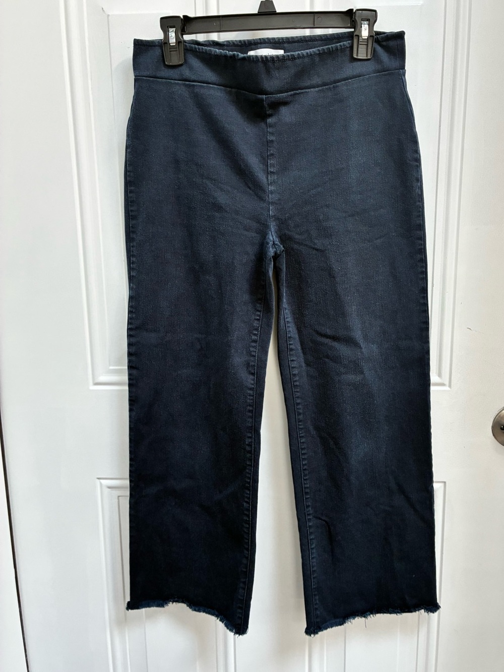 Loft Dark Wash Wide Leg Cropped Jeans with frayed hem
